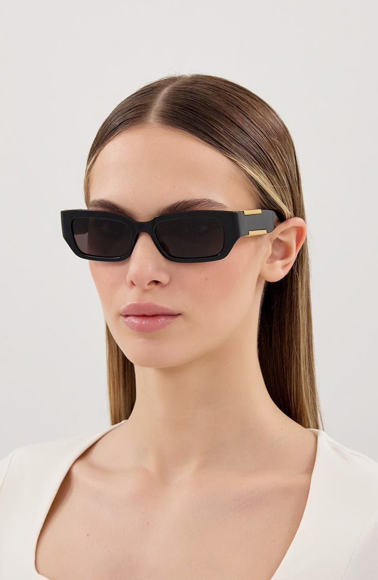 Bottega Veneta 53mm Rectangular Sunglasses, Alternate, color, Black