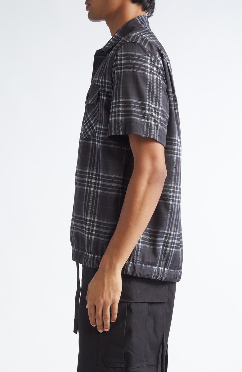 Sacai Plaid Drawcord Hem Camp Shirt, Alternate, color, Black