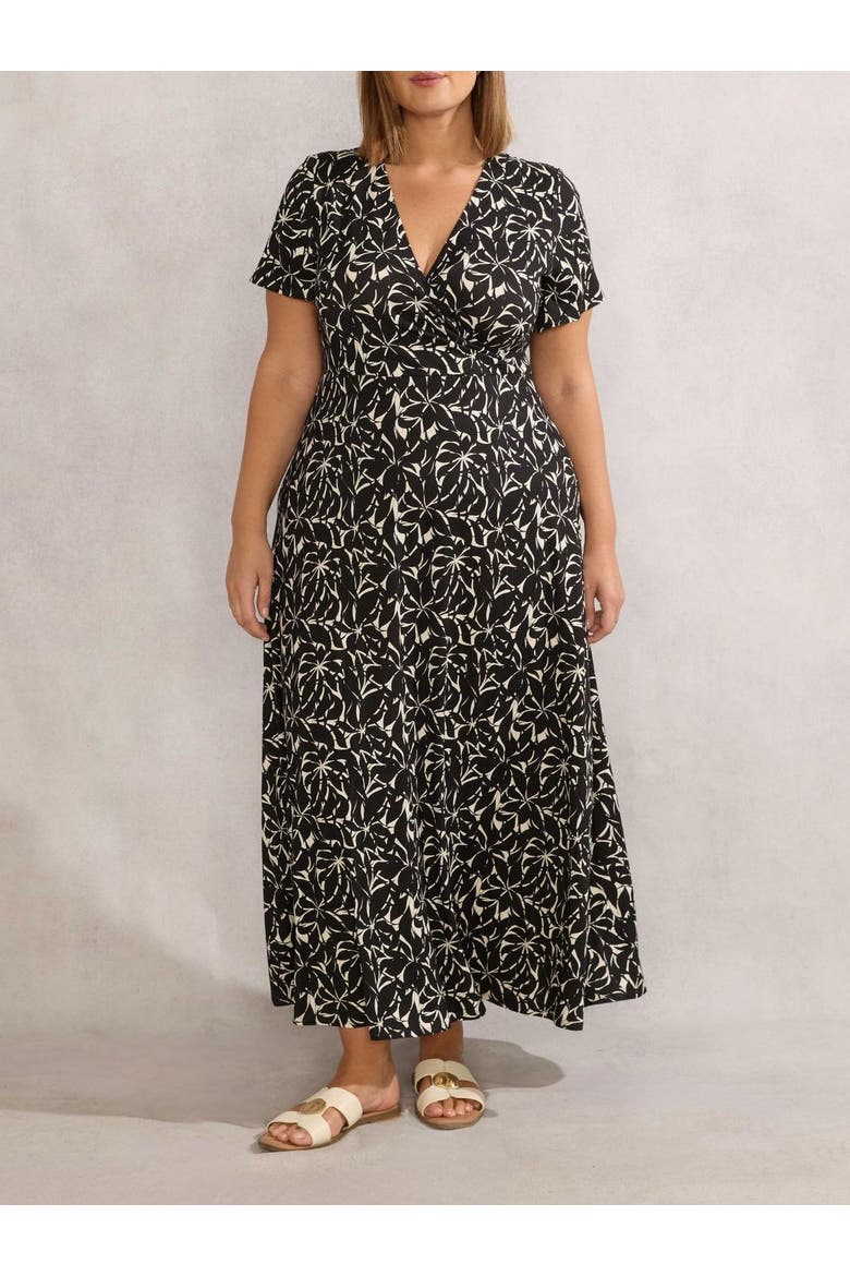 Print Short Sleeve Maxi Wrap Dress, Alternate, color, Black