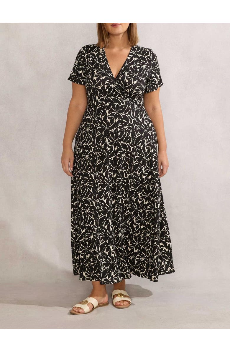 Live Unlimited Print Short Sleeve Maxi Wrap Dress, Alternate, color, Black