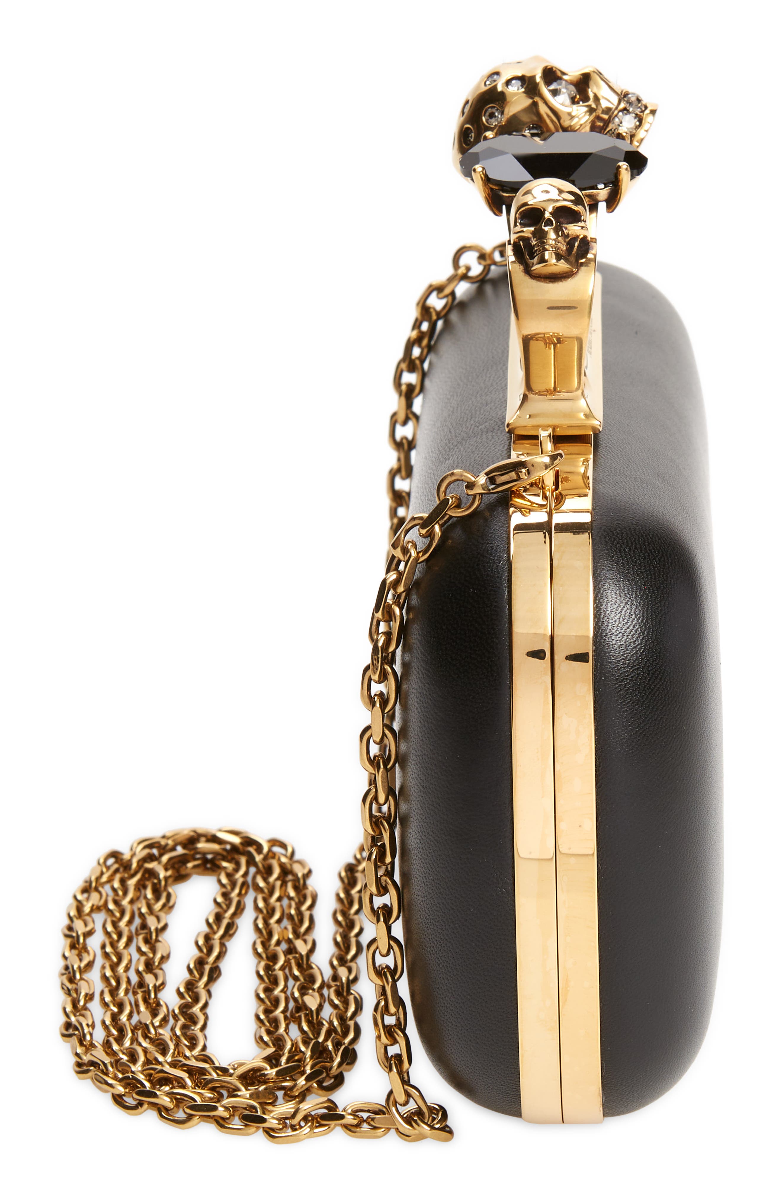 McQueen Skull Leather Knuckle Clutch, Alternate, color, 