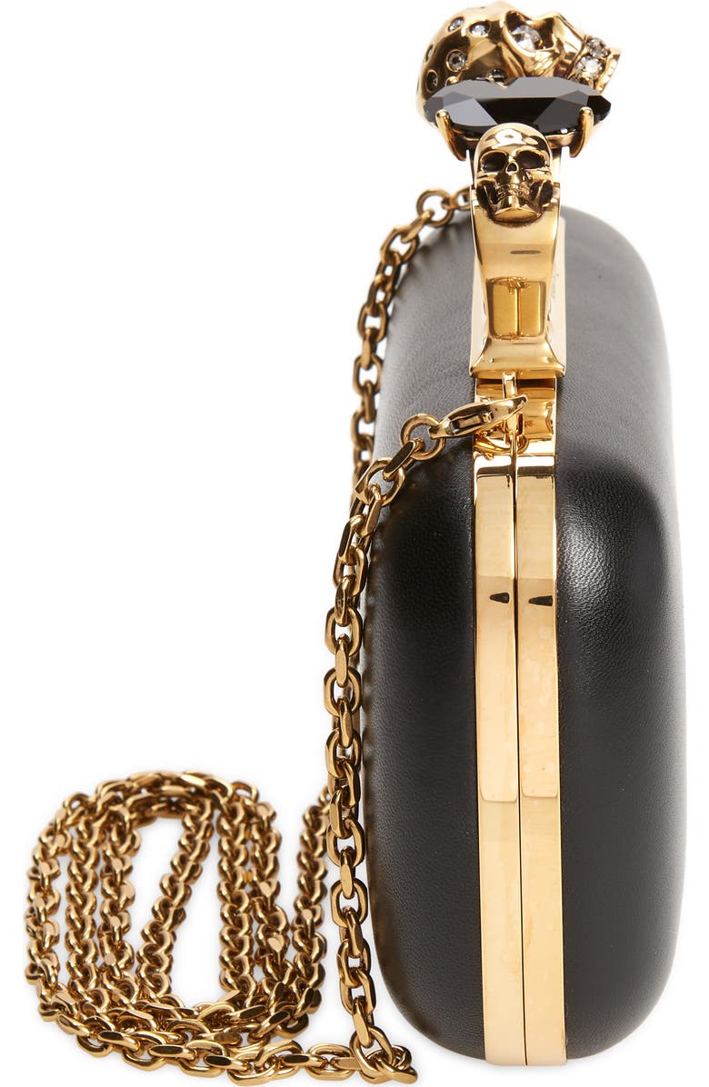 McQueen Skull Leather Knuckle Clutch, Alternate, color,