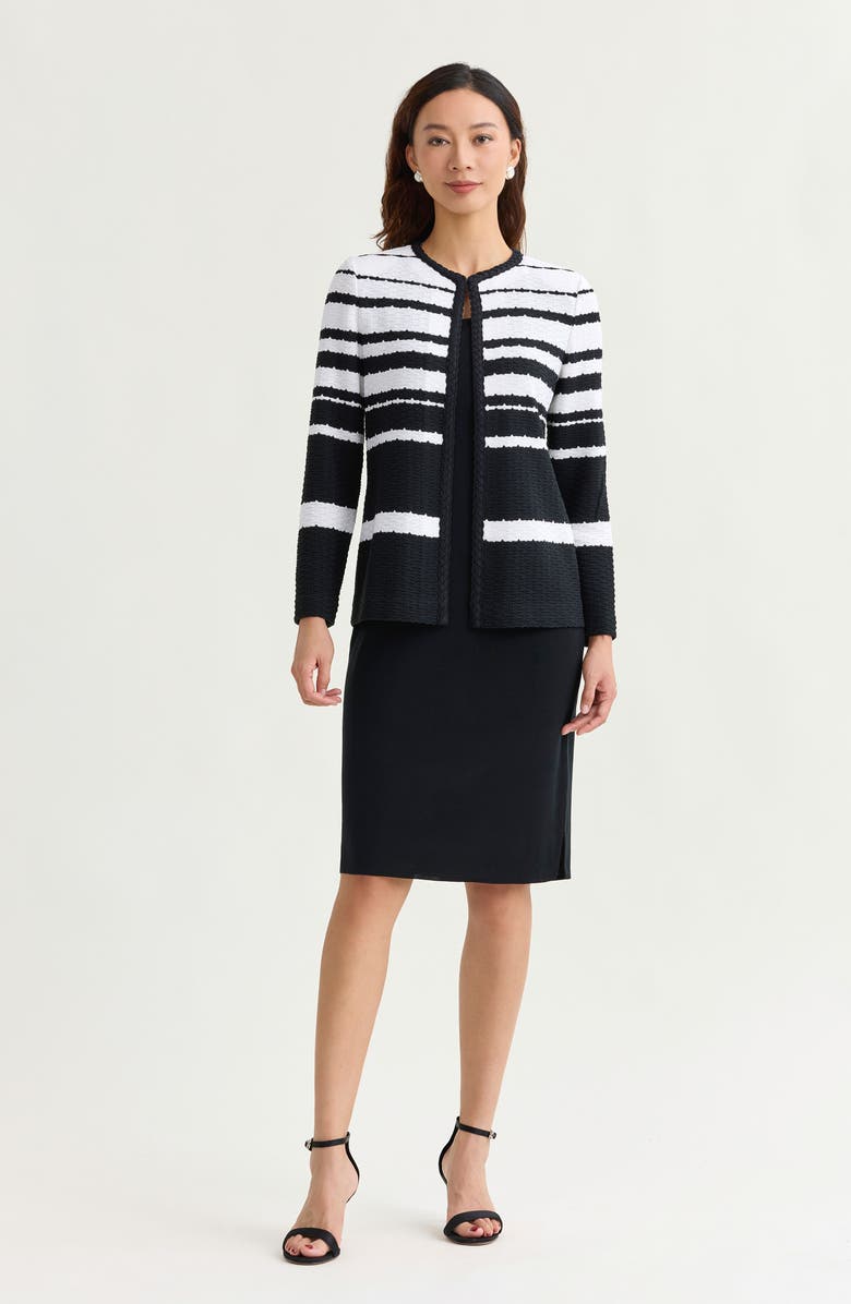 Ming Wang Heritage Braided Trim Basket Weave Knit Jacket, Alternate, color, Black/White