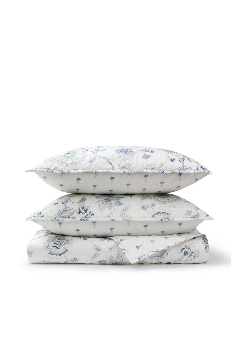Tropical Floral Luxury Cotton Coverlet & Sham Set, Main, color, Blue - Queen