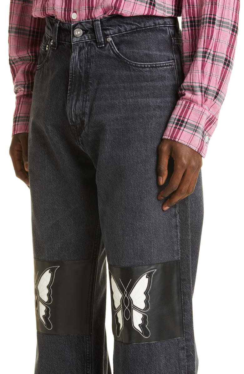 OUR LEGACY Third Cut Schmetterling Leather Patch Straight Leg Jeans, Alternate, color,