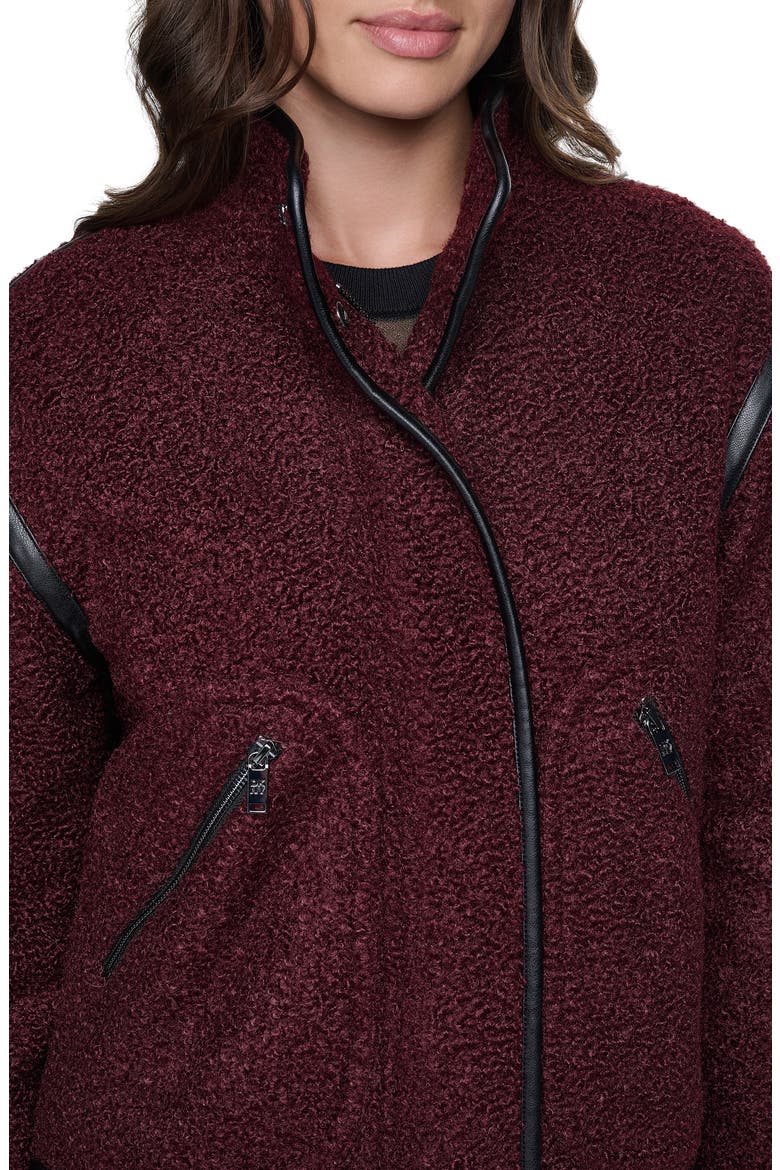 Boucle Jacket with Faux Leather Trim, Alternate, color, CABERNET