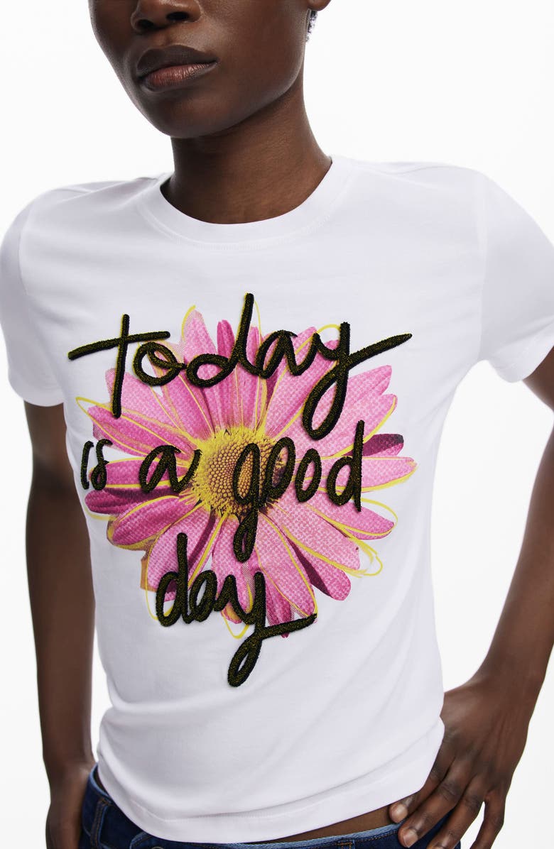 Desigual Stretch Cotton Graphic T-Shirt, Alternate, color, White