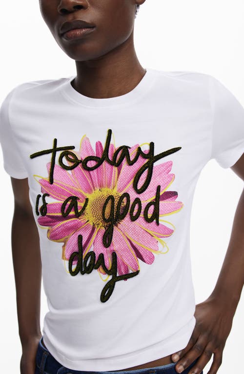 Desigual Stretch Cotton Graphic T-shirt In White