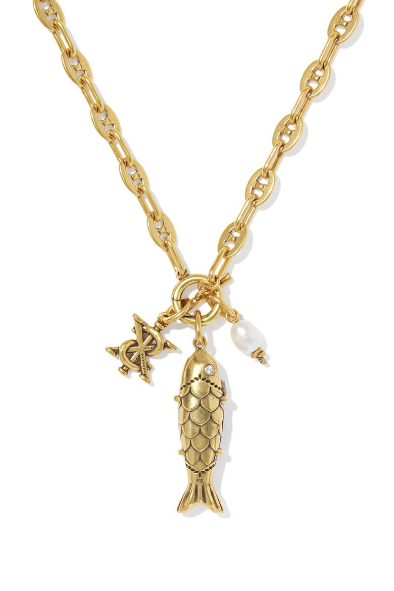 Parker Fish & Cultured Freshwater Pearl Pendant Necklace, Alternate, color, VINTAGE GOLD ABALONE SHELL