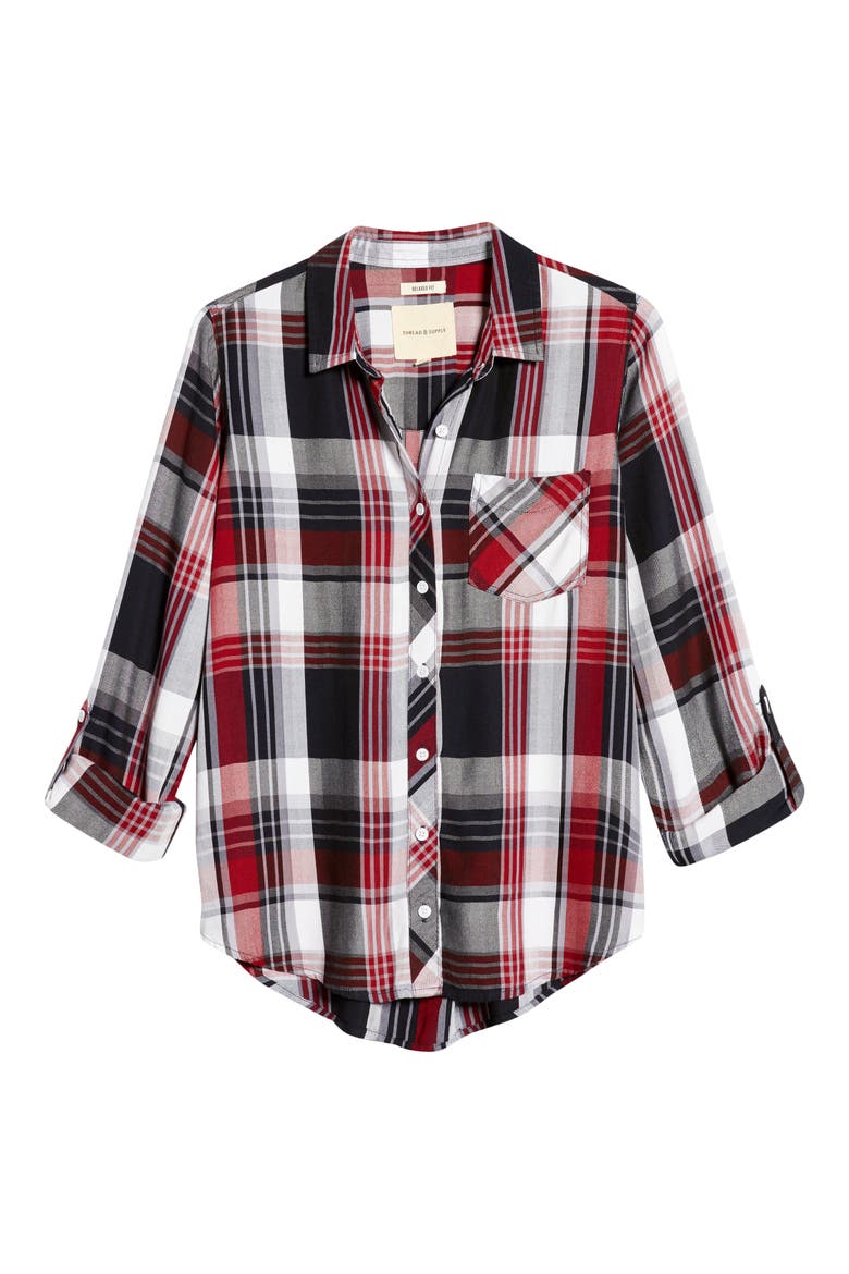 Ramy Plaid Button-Up Shirt, Alternate, color, NAVY PERI RED