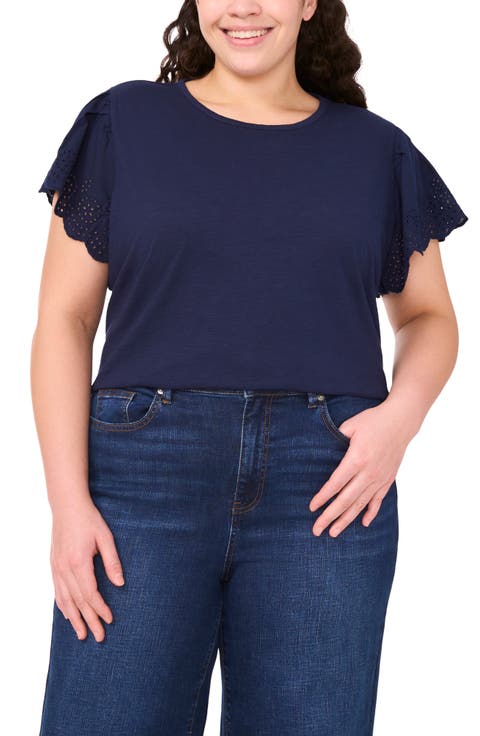 Eyelet Sleeve Top (Plus)