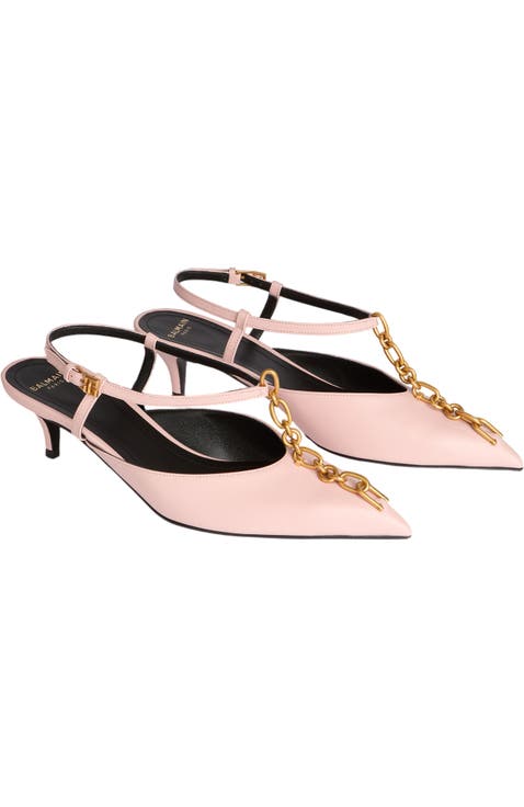 Sync chain kitten slingbacks in leather