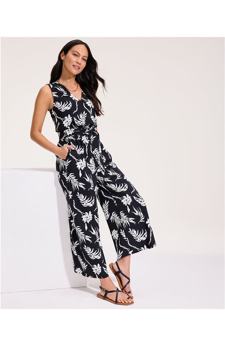 Lands' End Sleeveless Creaseless Wrap Jumpsuit, Alternate, color, Black Tropic Floral