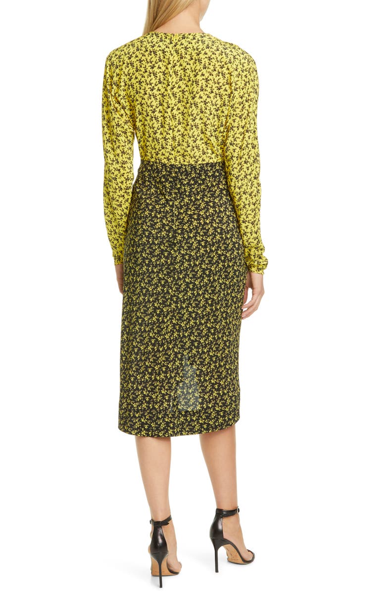 Philosophy Di Lorenzo Serafini Two-Tone Floral Print Long Sleeve Crêpe de Chine Dress, Alternate, color, 