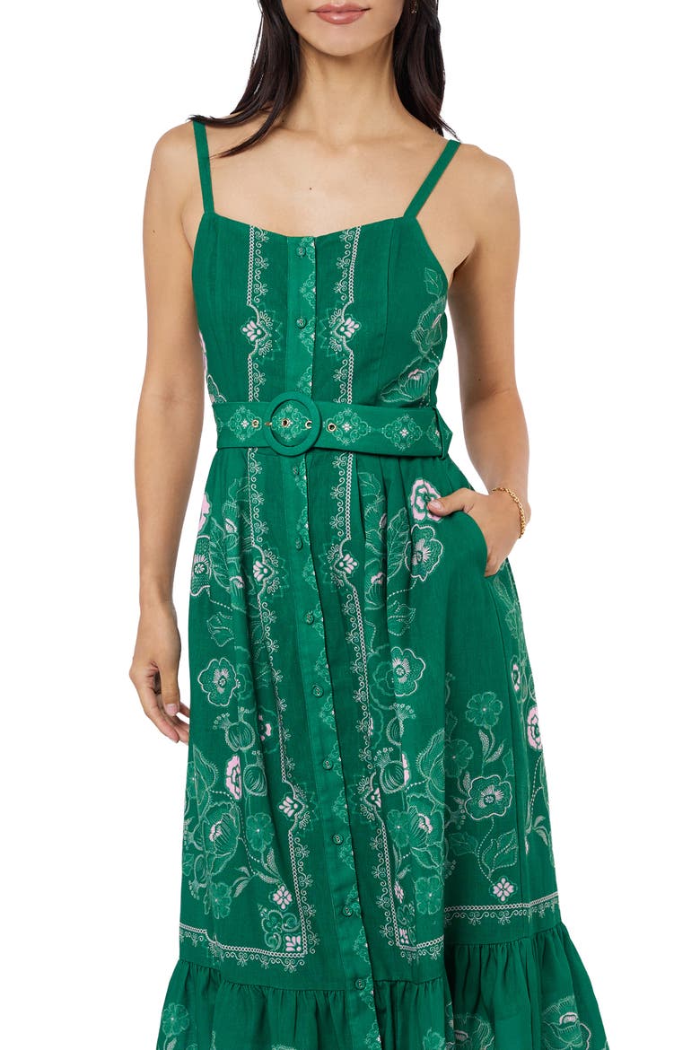Esme Floral Print Sleeveless Dress, Alternate, color, GREEN MULTI
