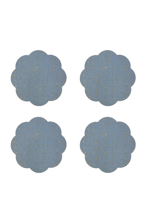 Jonathan Adler Metallic Cork Petal Placemat Set In Slate Blue/gold