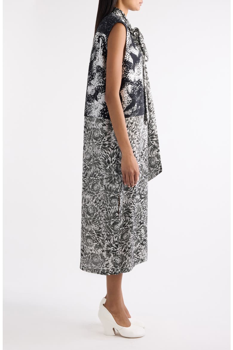 Cecussi Abstract Floral Tie Neck Midi Dress, Alternate, color, BLACK