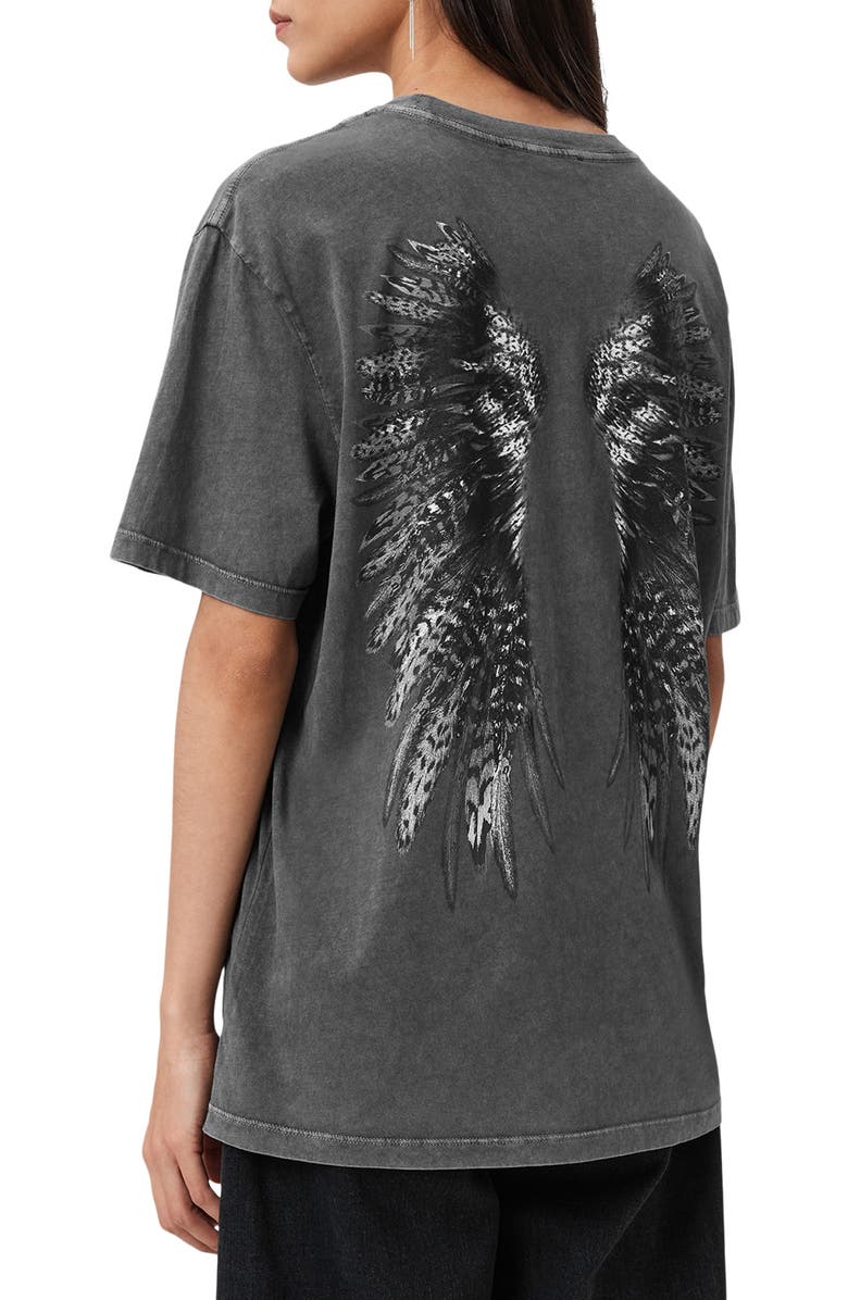 AllSaints Wings Oversize Cotton Graphic T-Shirt, Alternate, color, Washed Black