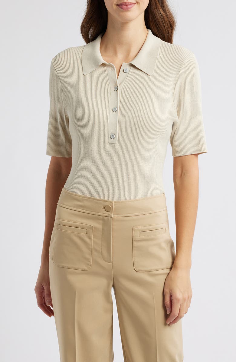 Tahari ASL Rib Polo, Main, color, Ecru
