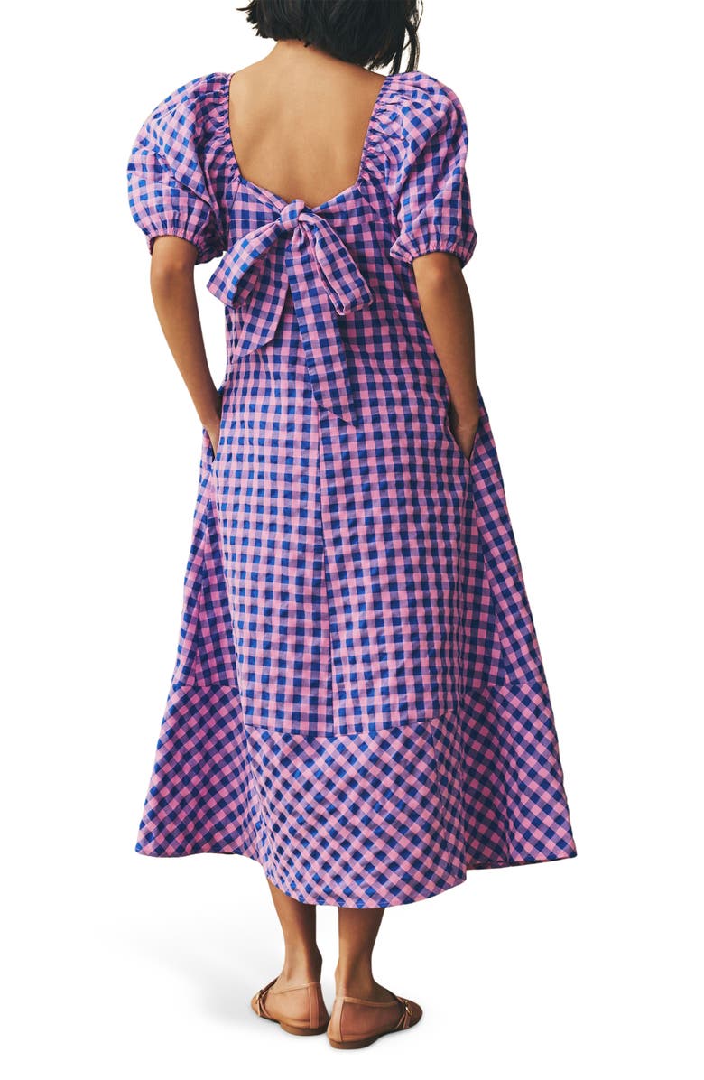NEXT Gingham Puff Sleeve Seersucker Dress, Alternate, color, Purple
