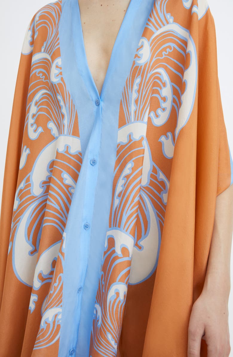 Rodebjer Agave Wave Print Silk Caftan Dress, Alternate, color, 