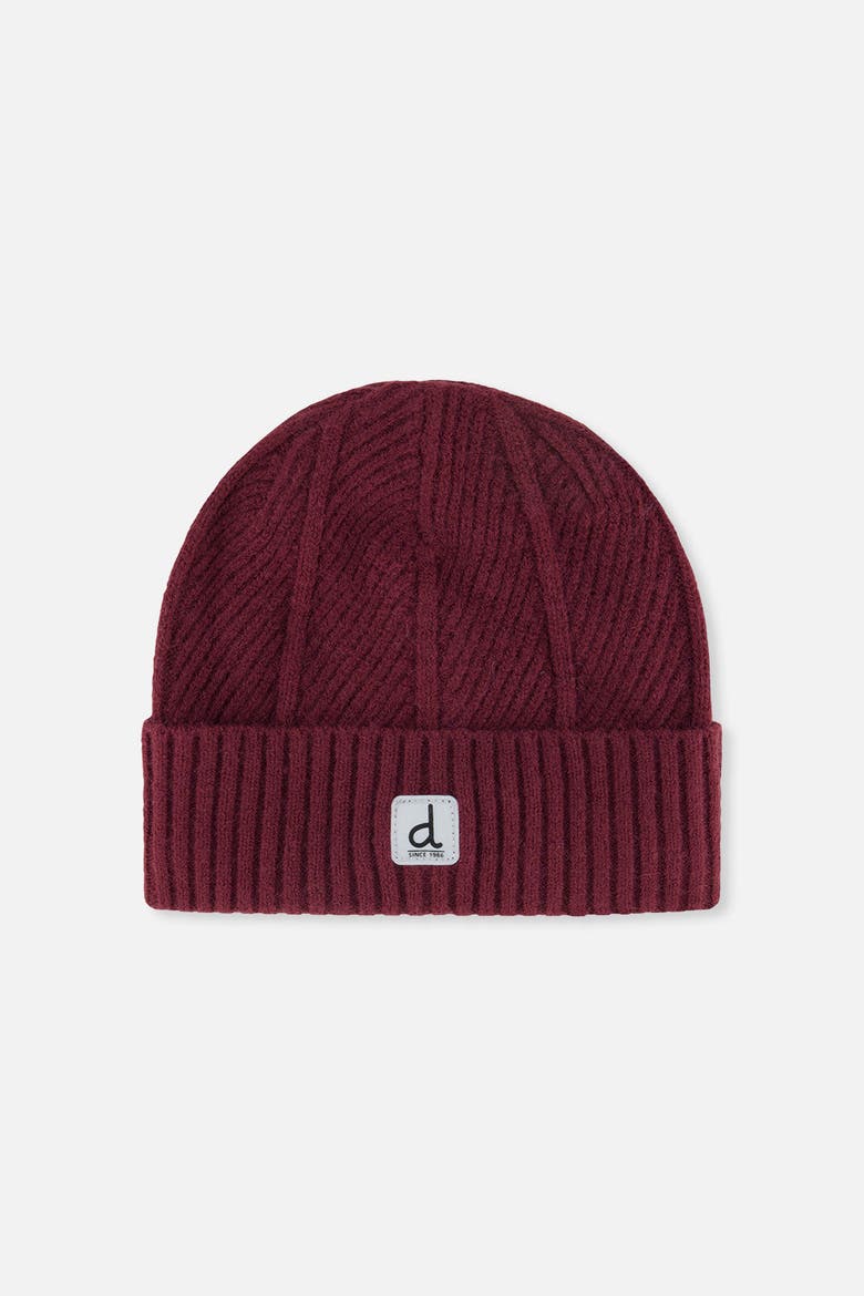 Winter Ribbed Fleece Lined Knit Hat with Logo Patch, Main, color, Burgundy