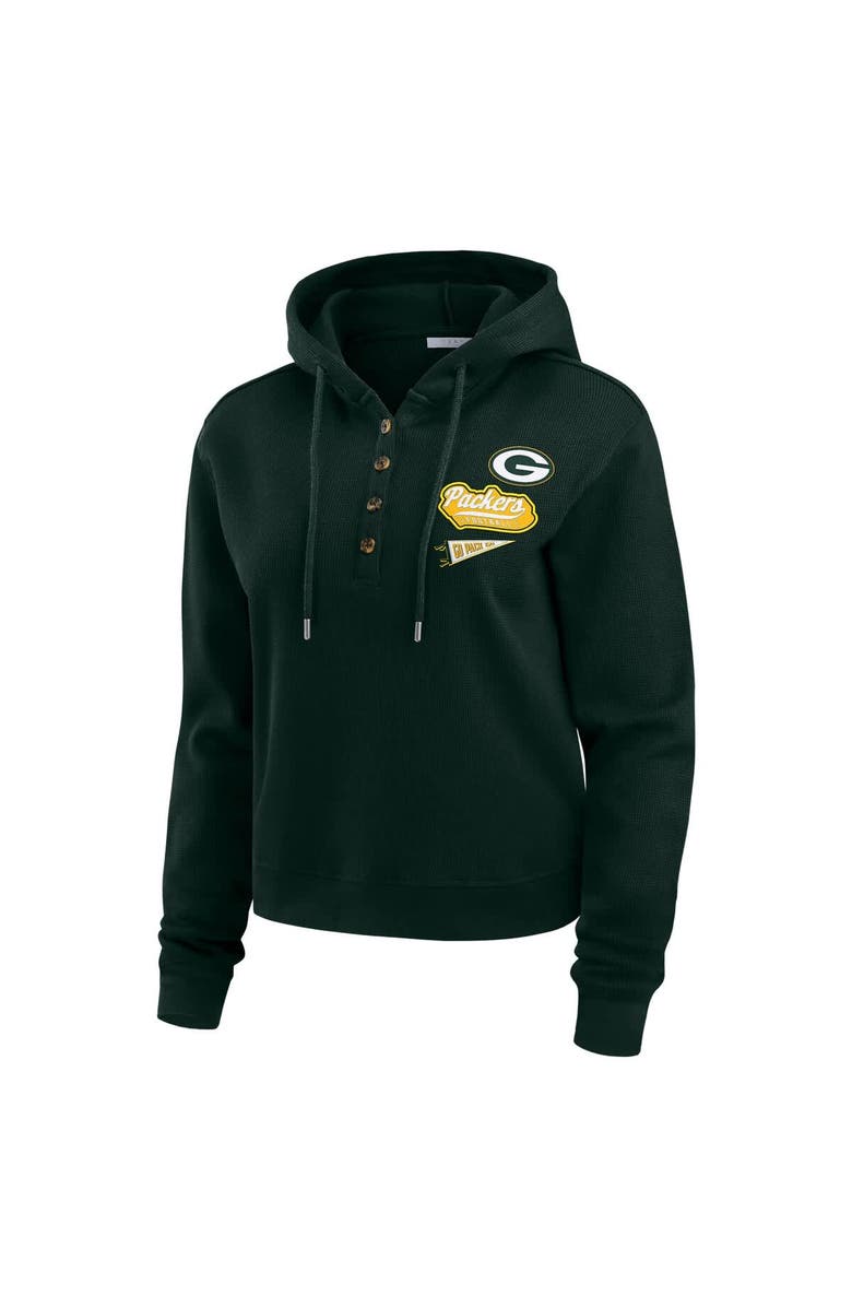 WEAR by Erin Andrews Women's WEAR by Erin Andrews Green Green Bay Packers Waffle-Knit Pullover Hoodie, Alternate, color, 