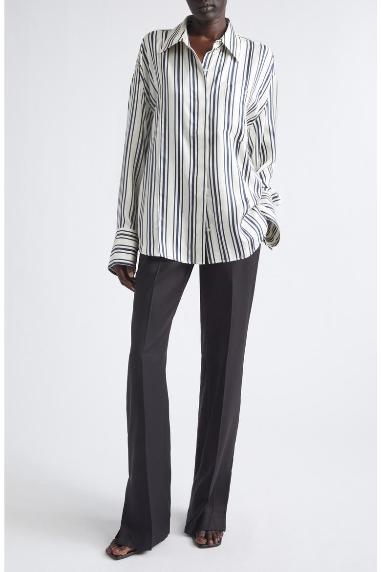 Petula Split Hem Silk Trousers, Alternate, color, BLACK