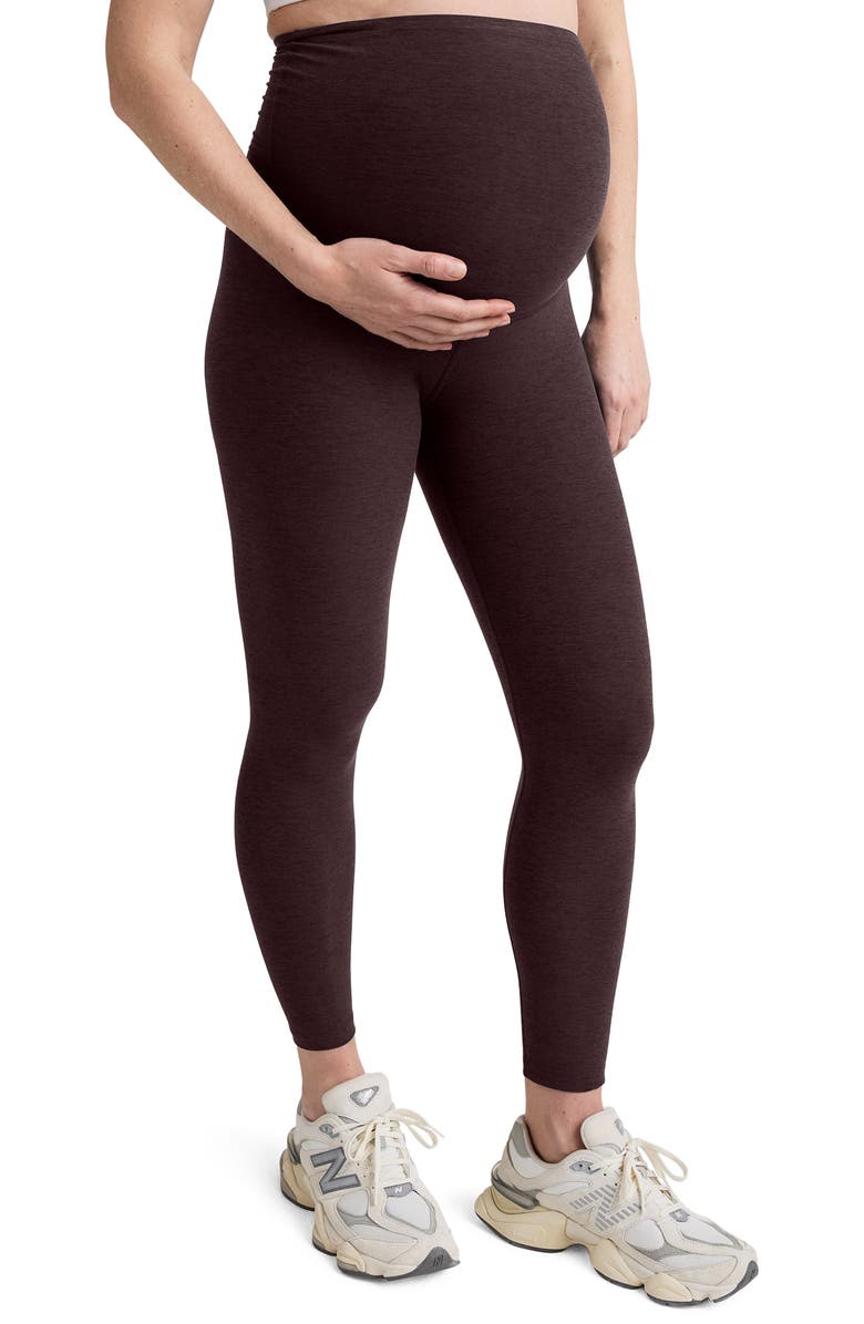 Beyond Yoga Empire Waist Maternity Leggings, Alternate, color, Dark Chocolate Heather