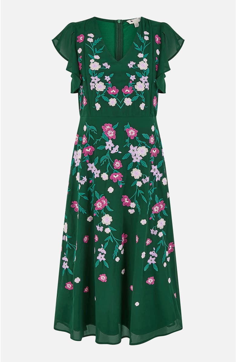 Yumi Floral Embroidery Midi Skater Dress, Alternate, color, Green
