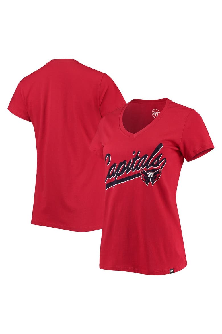 Women's '47 Red Washington Capitals Script Sweep Ultra Rival V-Neck T-Shirt, Main, color, Red