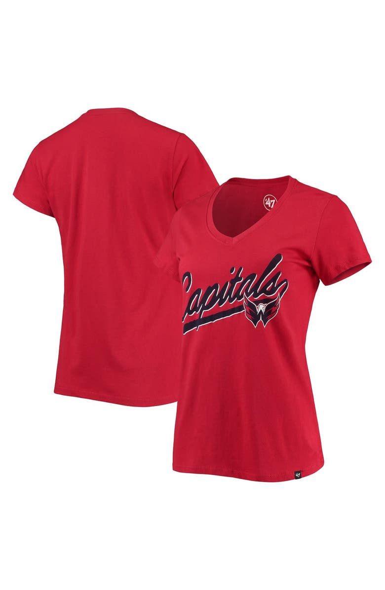 '47 Women's '47 Red Washington Capitals Script Sweep Ultra Rival V-Neck T-Shirt, Main, color, 