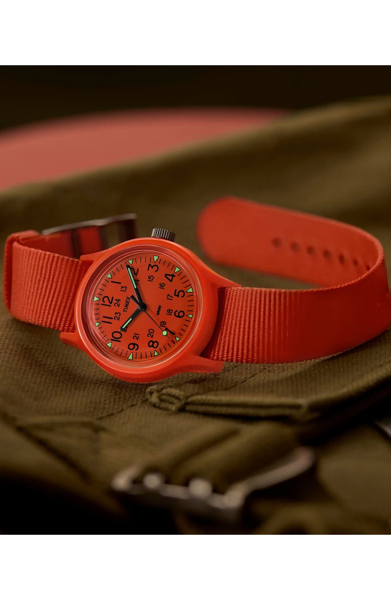 Timex<sup>®</sup> MK1 Orange Resin Webbing Strap Watch, 36mm, Alternate, color, Orange