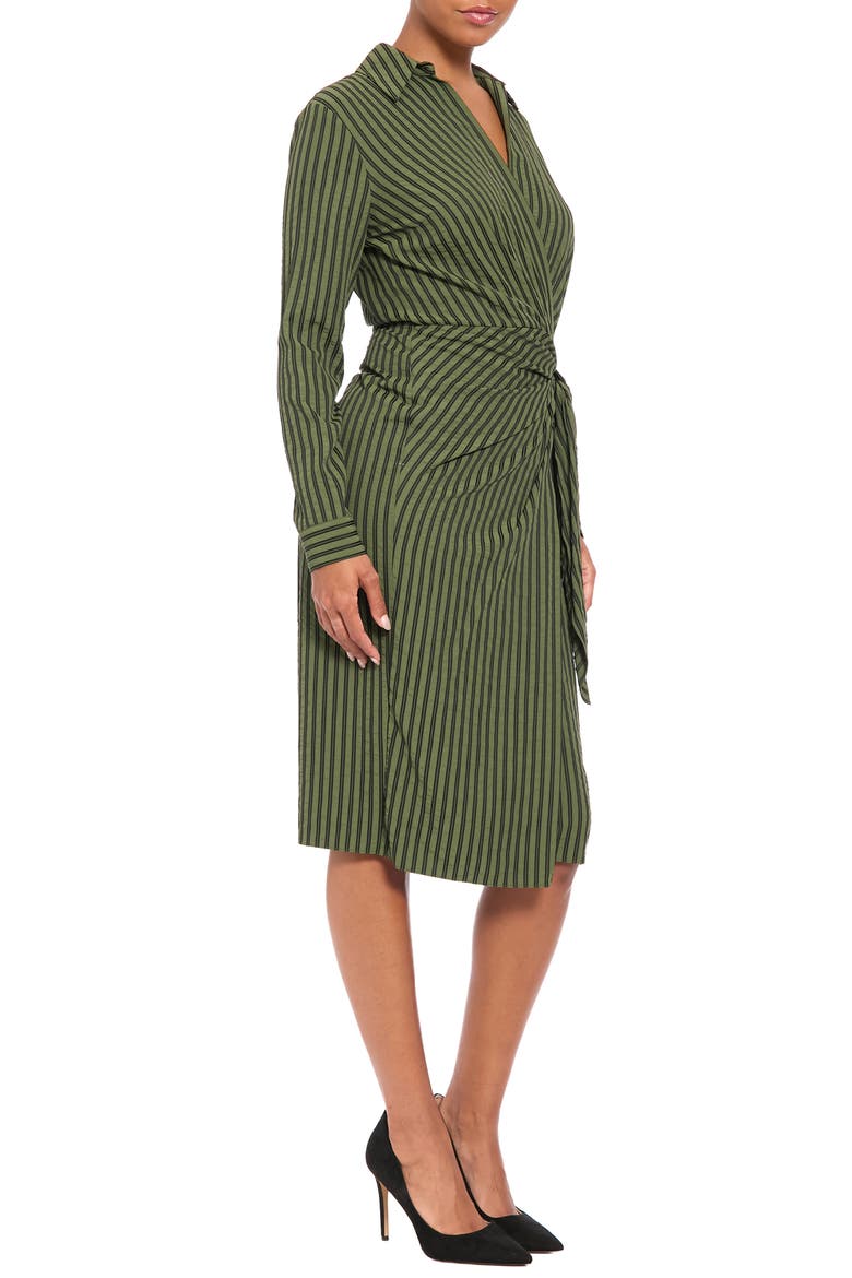 Stripe Long Sleeve Faux Wrap Dress, Alternate, color, RIFLE GREEN
