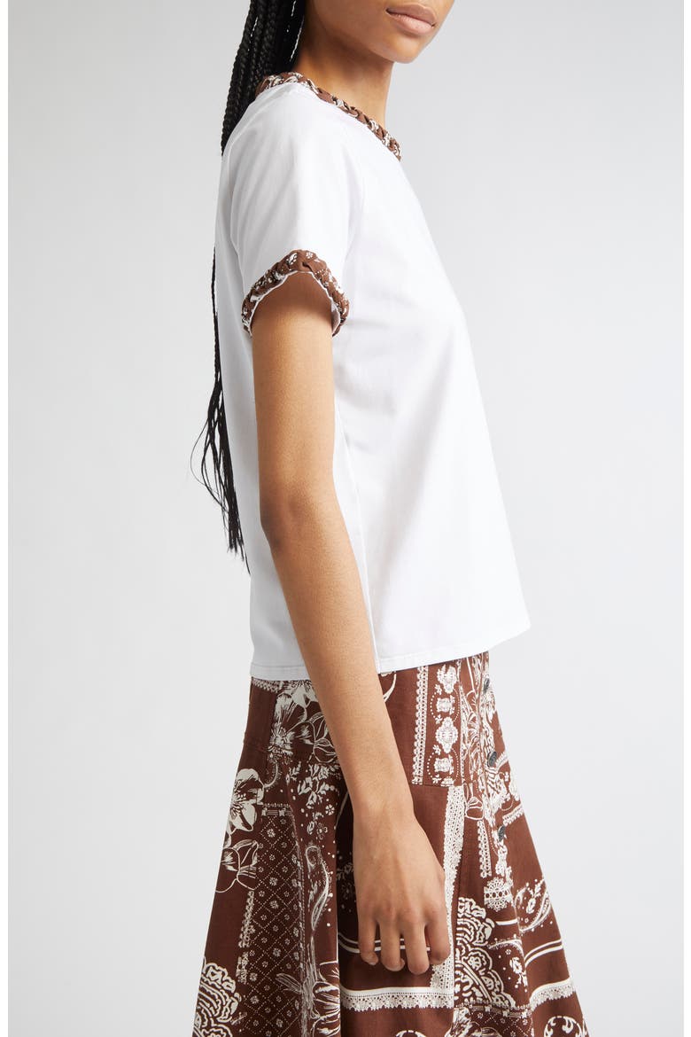 Bandana Braided Trim Stretch Cotton T-Shirt, Alternate, color, WHITE/ DARK SEPIA