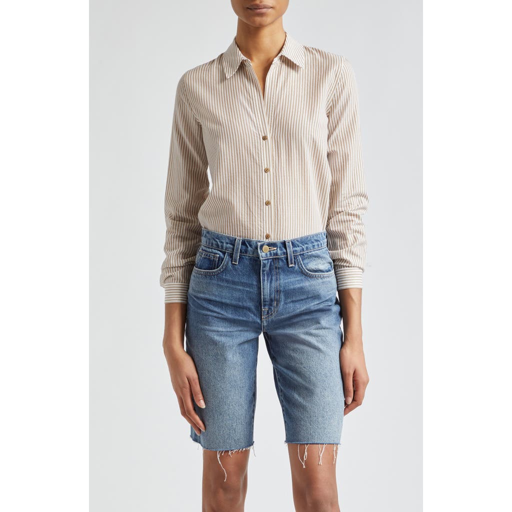 L AGENCE L'AGENCE LAURENT METALLIC STRIPE BUTTON-UP SHIRT