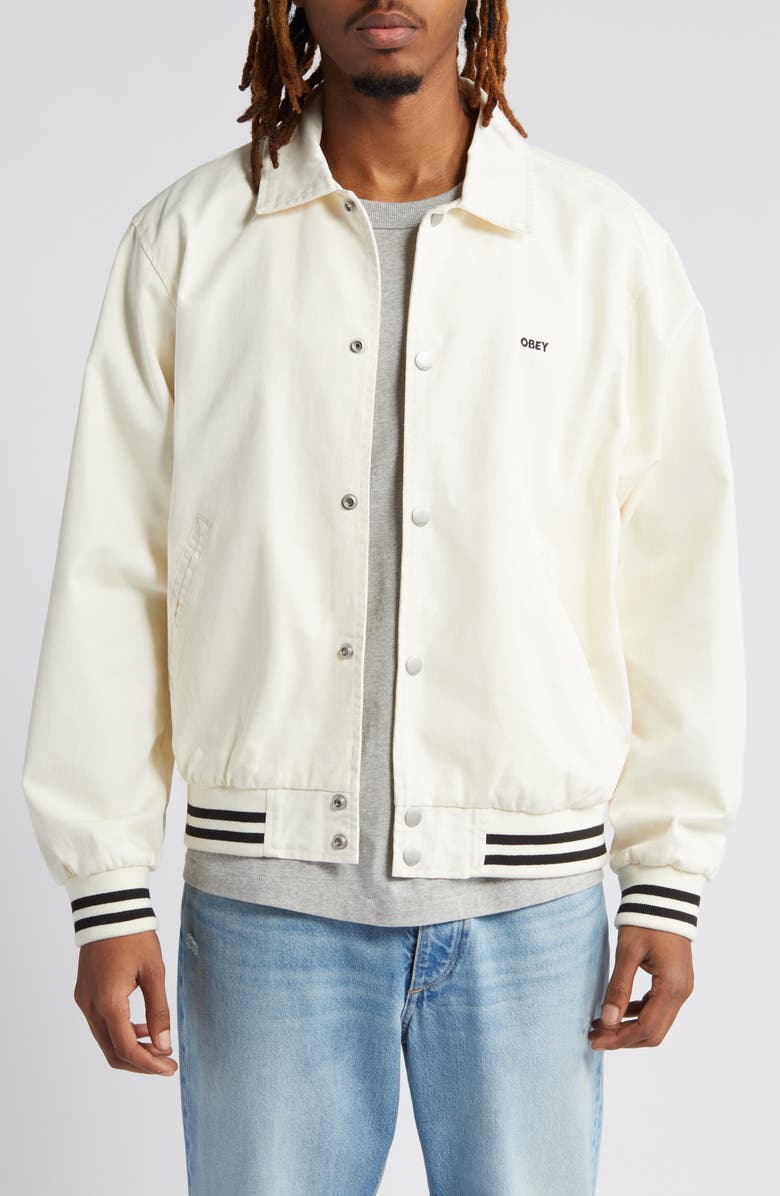 Obey Icon Face Varsity Jacket, Main, color, 