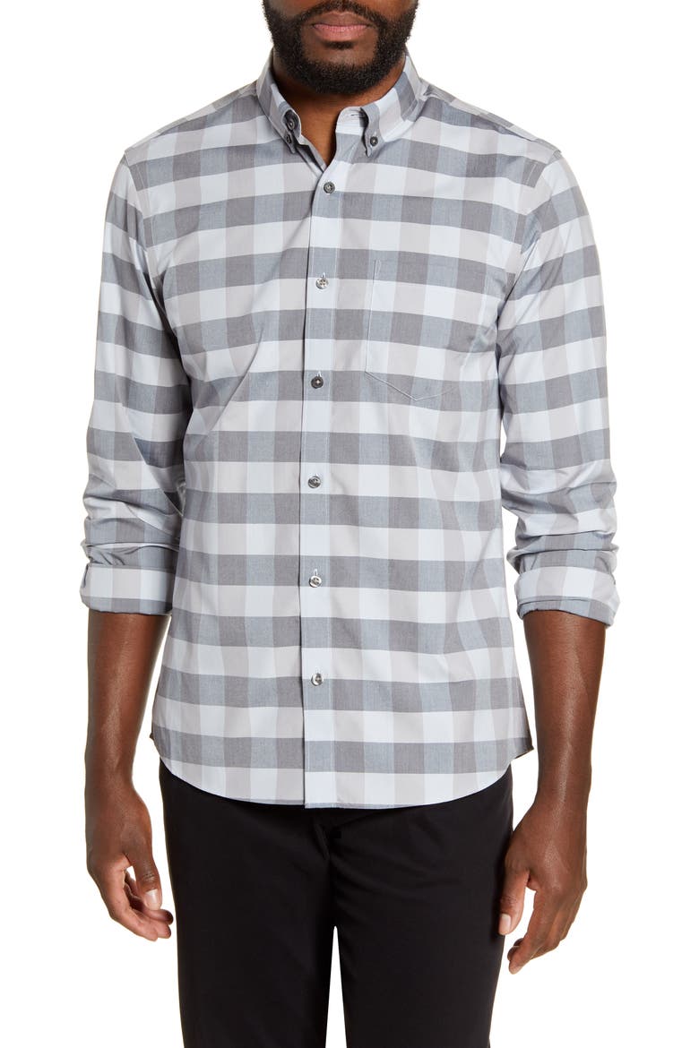 Slim Fit Non-Iron Check Button-Down Shirt, Main, color, BLUE GREY ICE CHECK