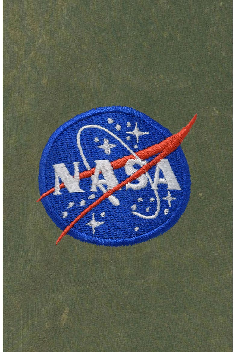 NASA Mineral Wash Hoodie Dalix NASA Embroidered Fleece Hoodie Mineral Wash Long Sleeve Sweatshirt Me, Alternate, color, Olive