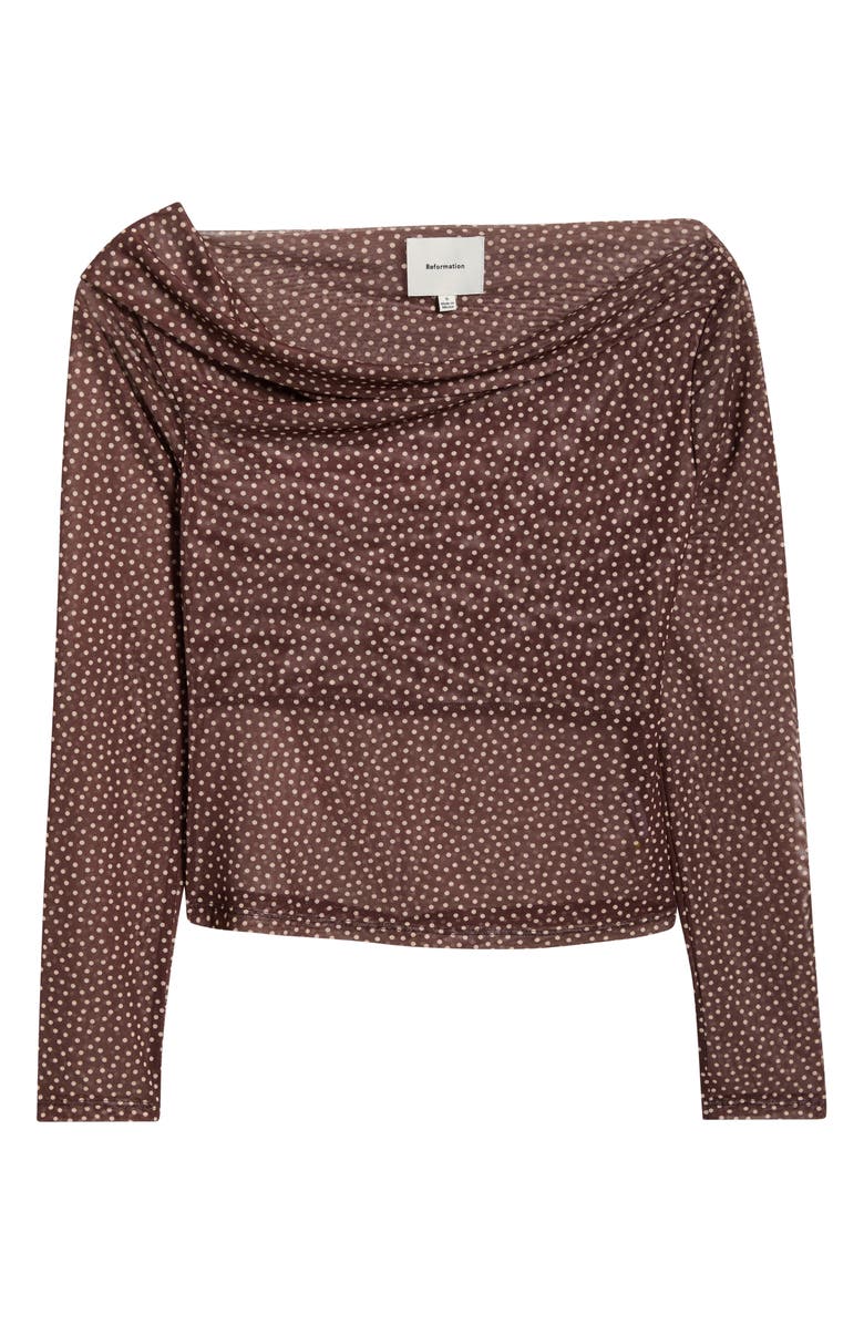 Reformation Elio Polka Dot One-Shoulder Knit Top, Alternate, color, Choco Dot