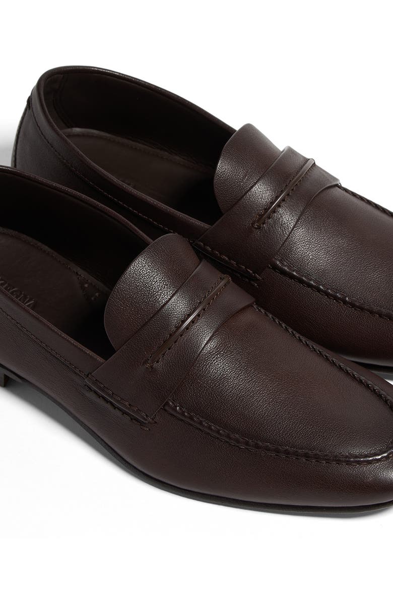 ZEGNA Black Natural Grain Leather Driving Loafer, Alternate, color, Dark Brown