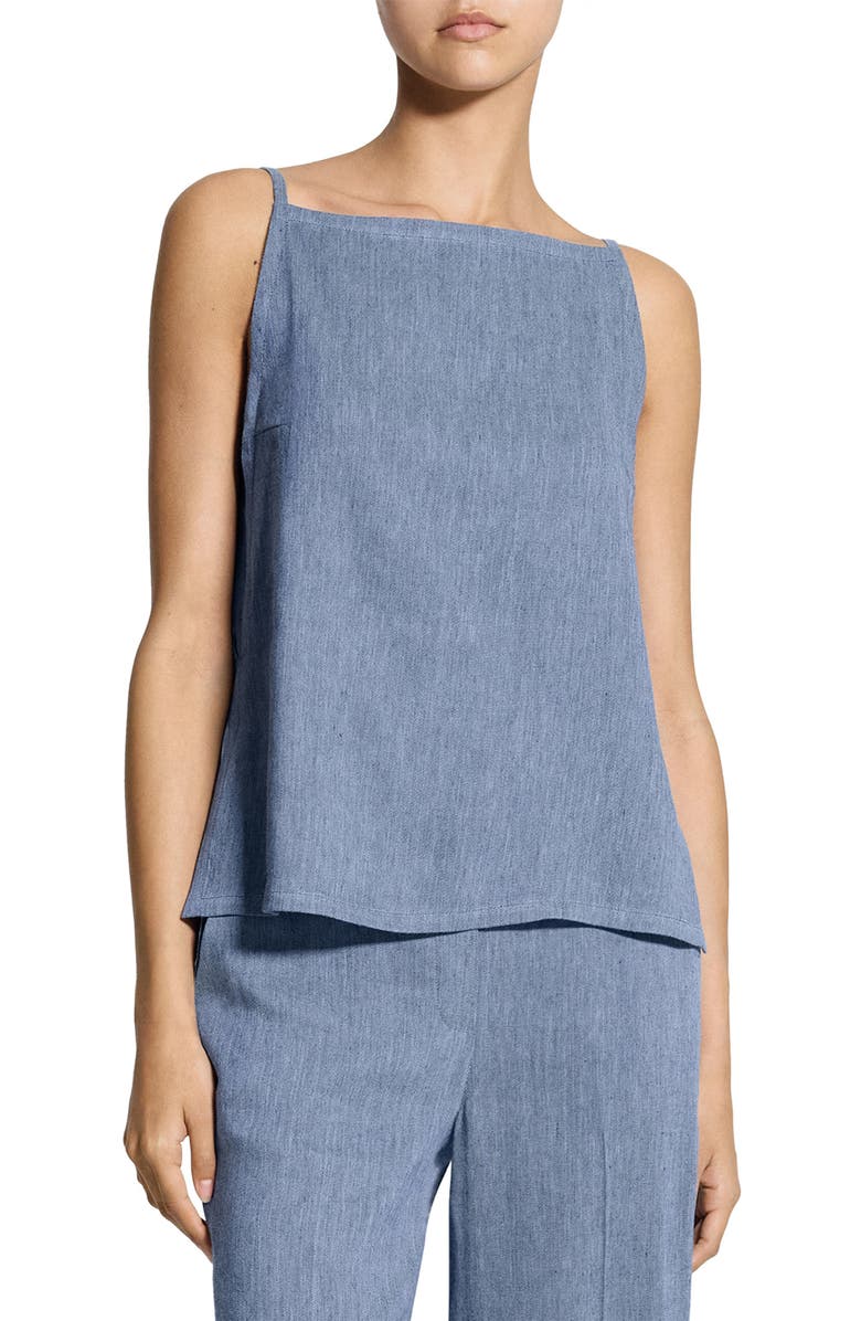 Theory Apron Front Linen Blend Twill Camisole, Main, color, Light Denim