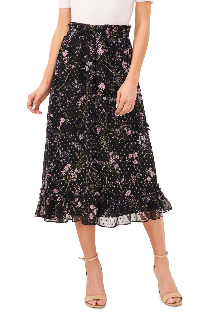 CeCe Floral Print Chiffon Midi Skirt, Main, color,
