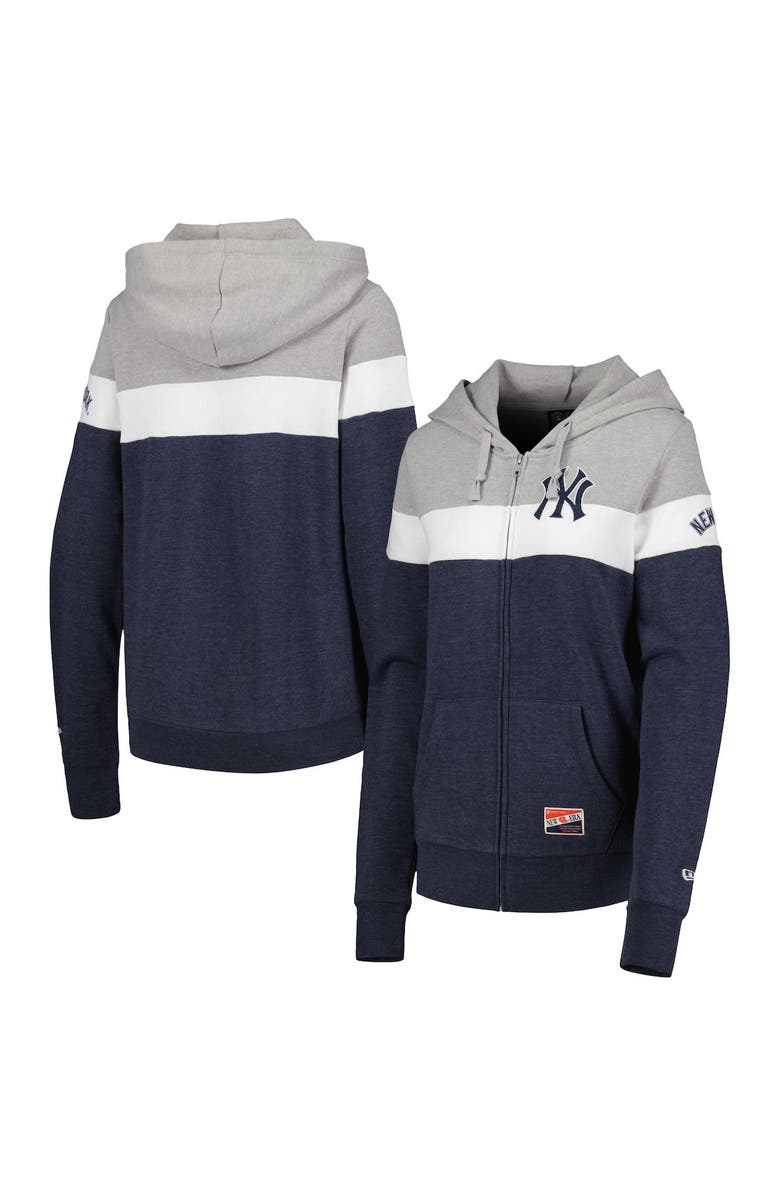 New Era Women's New Era Heather Navy New York Yankees Colorblock Full-Zip Hoodie Jacket, Main, color, 