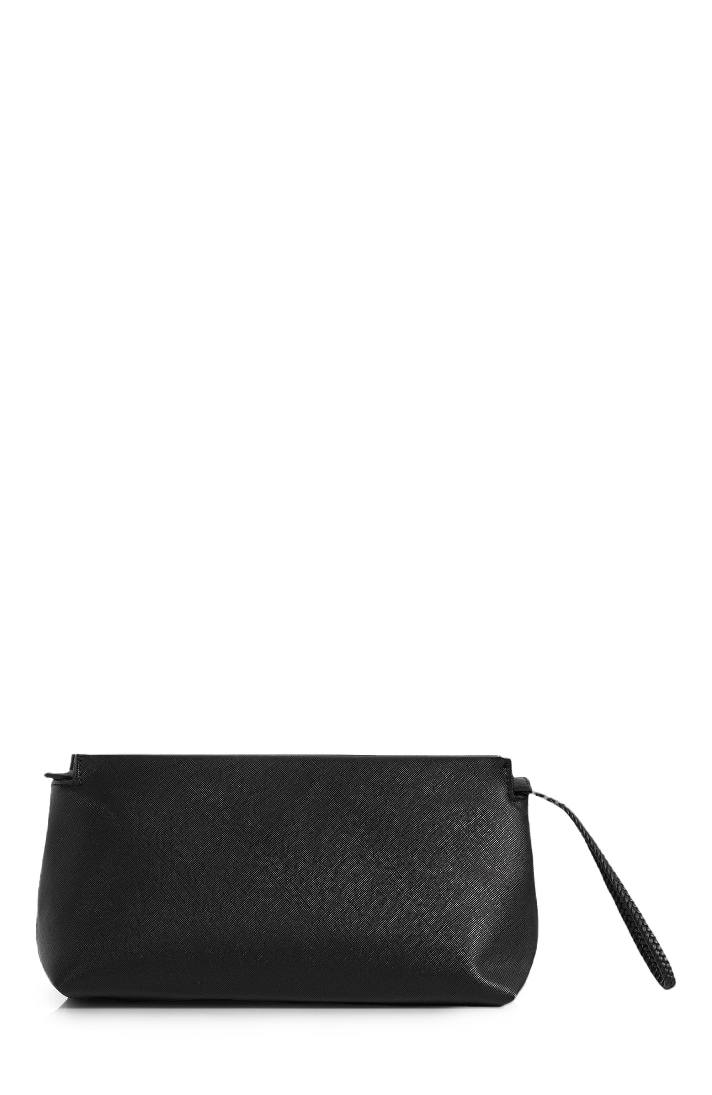 Manière De Voir Jessy Textured Leather Washbag, Alternate, color, Black