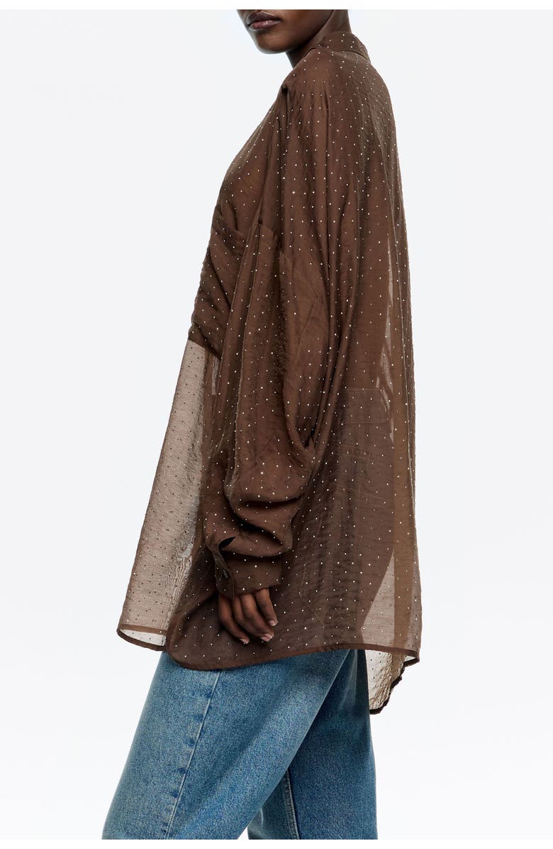 Bimba y Lola Oversize Shirt With Mini Rhinestones, Alternate, color, Dark Brown