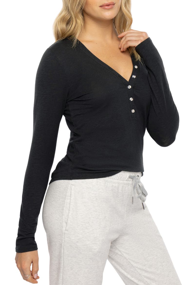 Cloud Stretch Modal & Cotton Henley, Alternate, color, BLACK