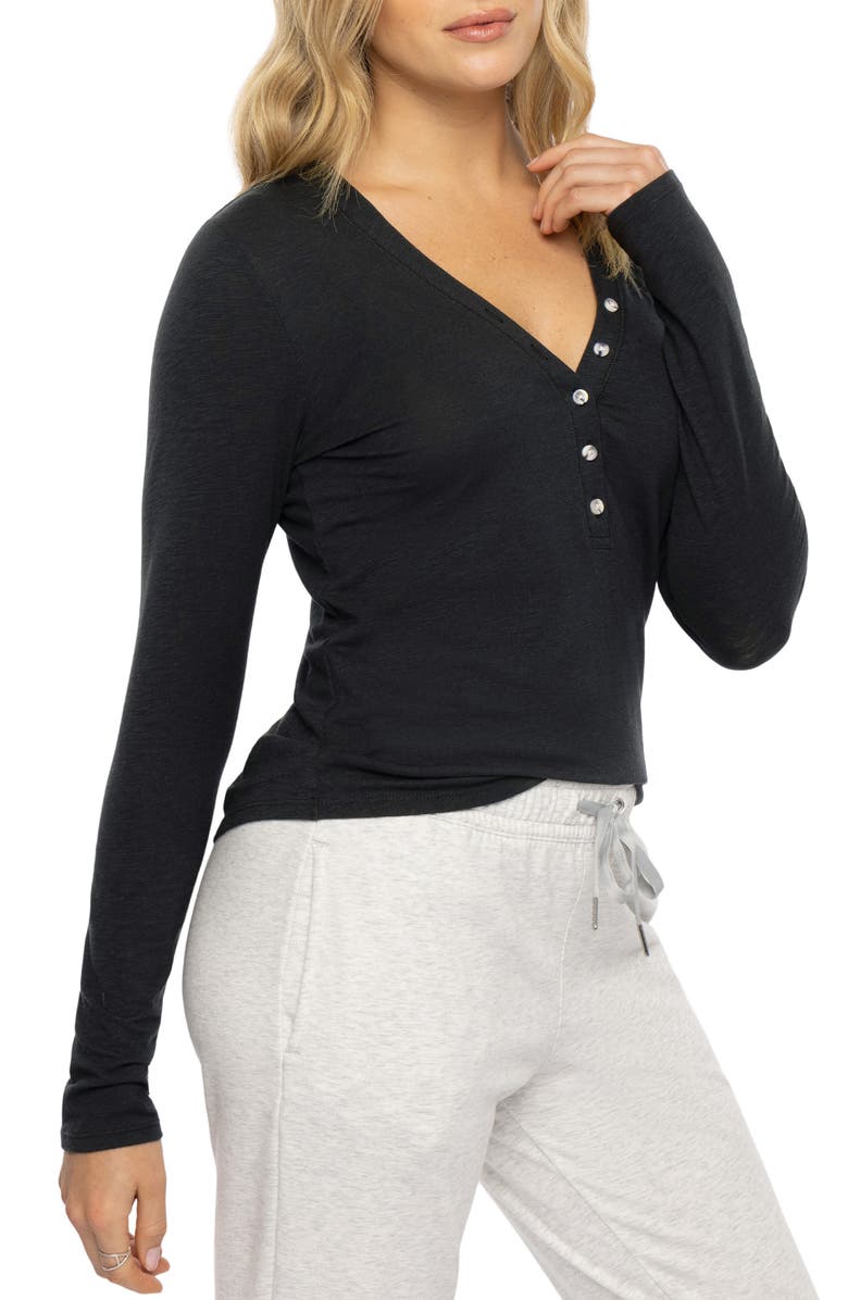 TravisMathew Cloud Stretch Modal & Cotton Henley, Alternate, color, Black