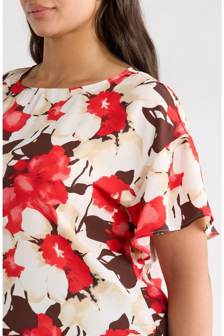 Floral Print Flutter Sleeve Top, Alternate, color, WHITE DOVE MULTI