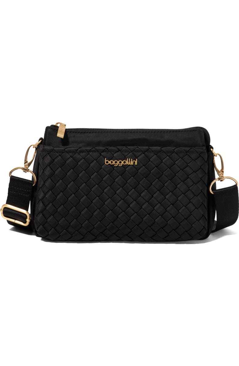 BAGGALLINI Perry Woven Crossbody, Main, color, Black Woven Twill